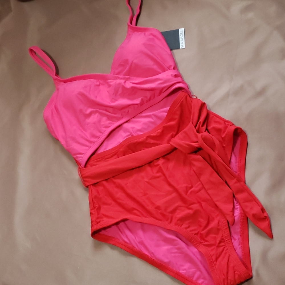 Sea Angel Pink/Red W/Belt One Piece Woman Size XS
